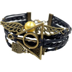 Harry Potter Bracelet  reliques de la mort en cuir noir