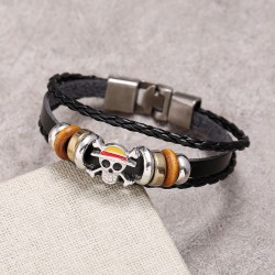 ONE PIECE Bracelet cuir 3 lanières Luffy