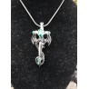FANTASTIQUE Collier Dragon noir sur épée strass vert