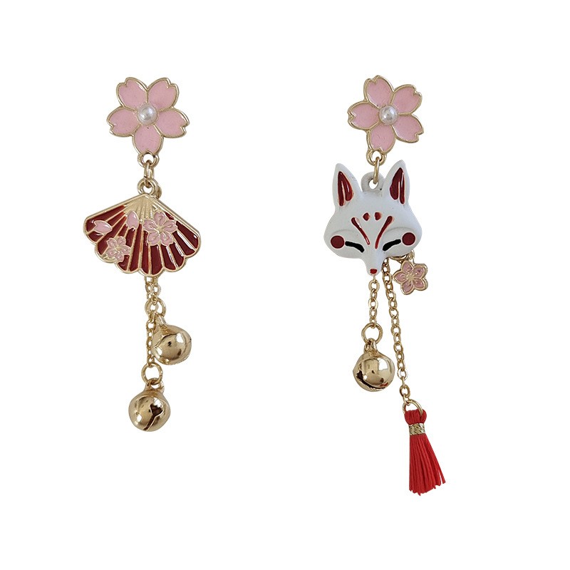 FANTAISIE Boucles d'oreille thème renard Japonais asymetrique
