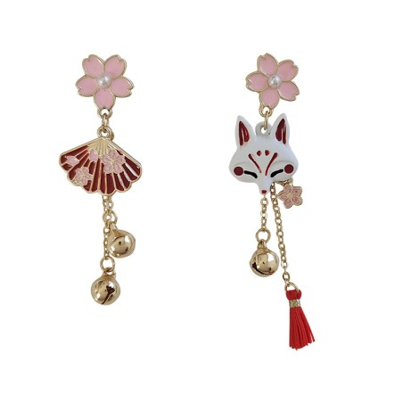 FANTAISIE Boucles d'oreille thème renard Japonais asymetrique
