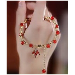 GENSHIN IMPACT Bracelet doré feuille d'érable et perle rouge