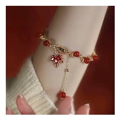 GENSHIN IMPACT Bracelet doré feuille d'érable et perle rouge