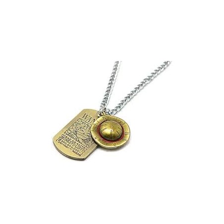 ONE PIECE Collier plaque bronze et chapeau de paille luffy