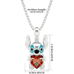 STITCH Collier argenté petit stitch et coeur rouge