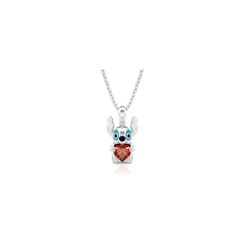 STITCH Collier argenté petit stitch et coeur rouge