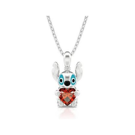 STITCH Collier argenté petit stitch et coeur rouge