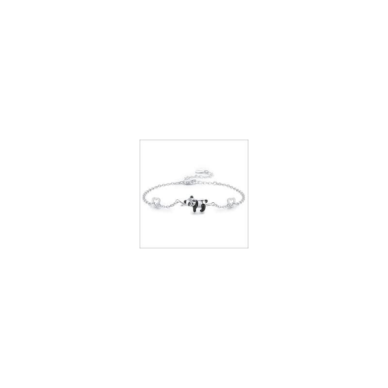 Bracelet Panda et coeur argenté