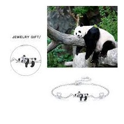 Bracelet Panda et coeur argenté