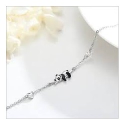 Bracelet Panda et coeur argenté