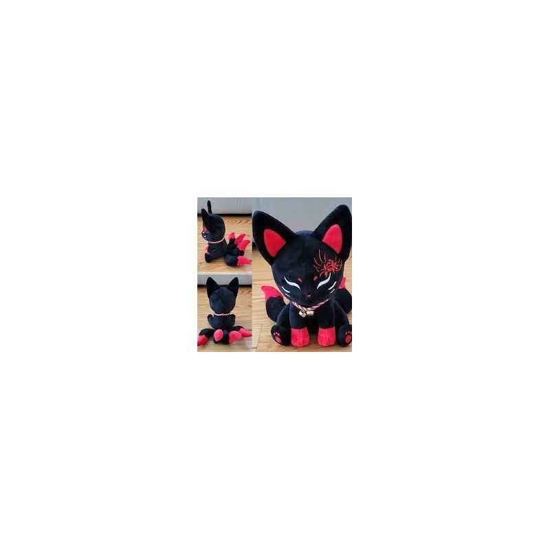 Kitsune Peluche renard noir et rouge