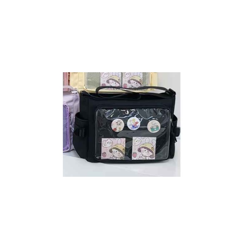 Kawaii sacoche type Itabag noir en toile