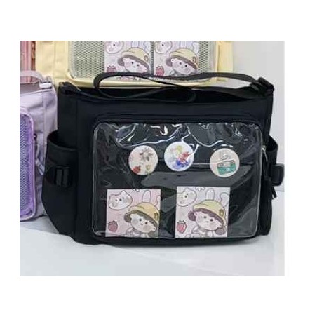 Kawaii sacoche type Itabag noir en toile