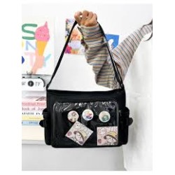 Kawaii sacoche type Itabag noir en toile