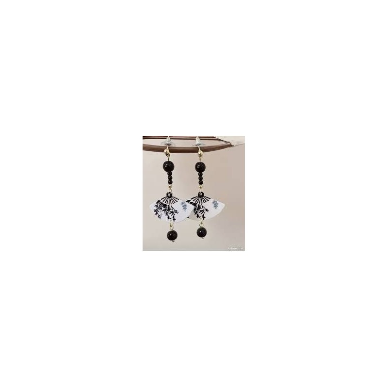 Boucle D'oreille Eventail Noir et Blanc
