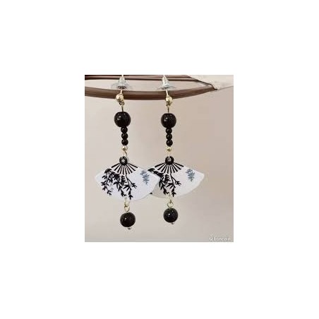 Boucle D'oreille Eventail Noir et Blanc