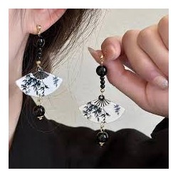 Boucle D'oreille Eventail Noir et Blanc