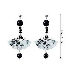 Boucle D'oreille Eventail Noir et Blanc
