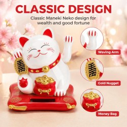 Maneki Neko Solaire Blanc Chance et Bonne Fortune