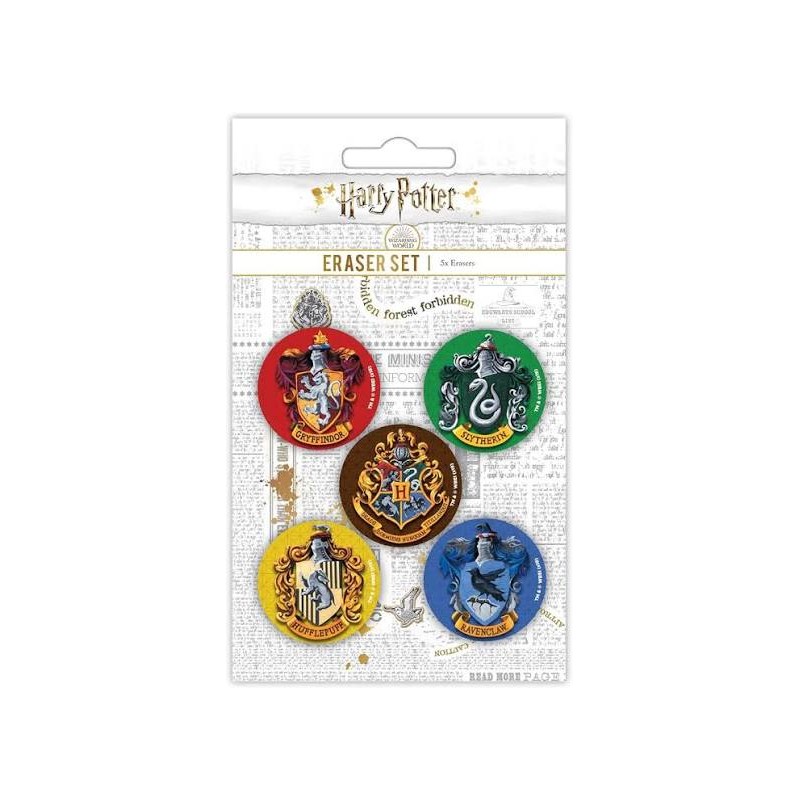 Harry Potter Pack 5 Gommes Blasons 4 Maisons et Poudlard